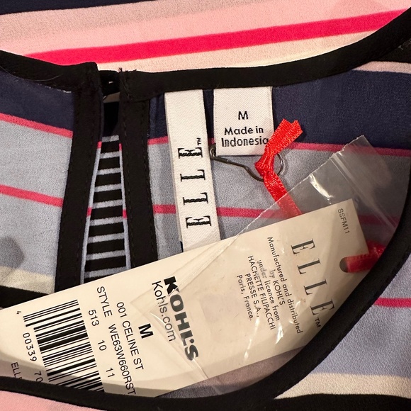 ELLE Top Blouse Stripe Sleeveless Peplum Hem Crewneck Multi-Color Medium - Picture 7 of 10